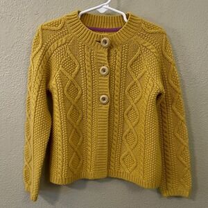 Mini Boden Chunky Cable Knit‎ Cardigan Sunshine Yellow Cozy Soft Size 5 / 6